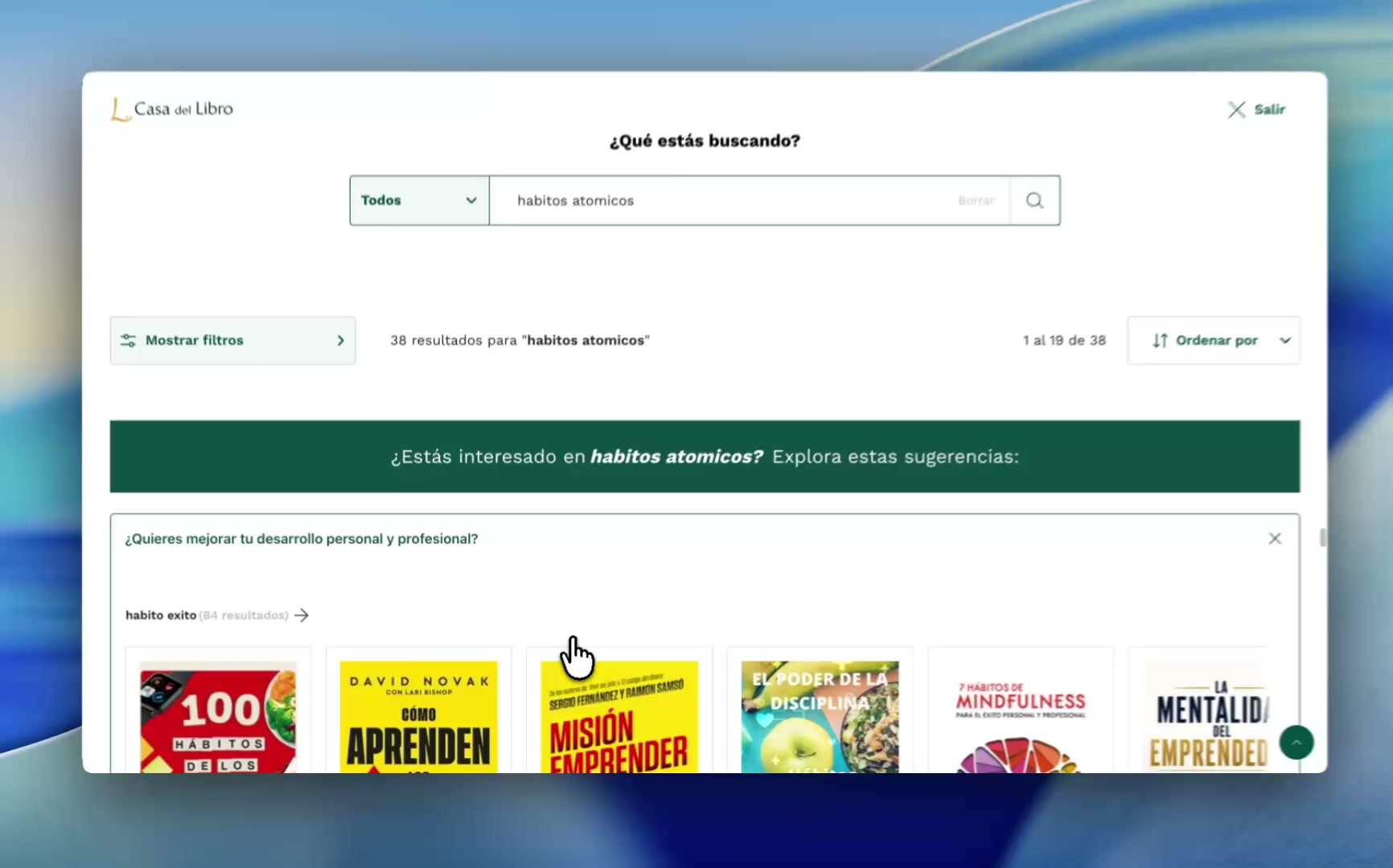 Related Prompts opening related catalogue results from an Atomic Habits search