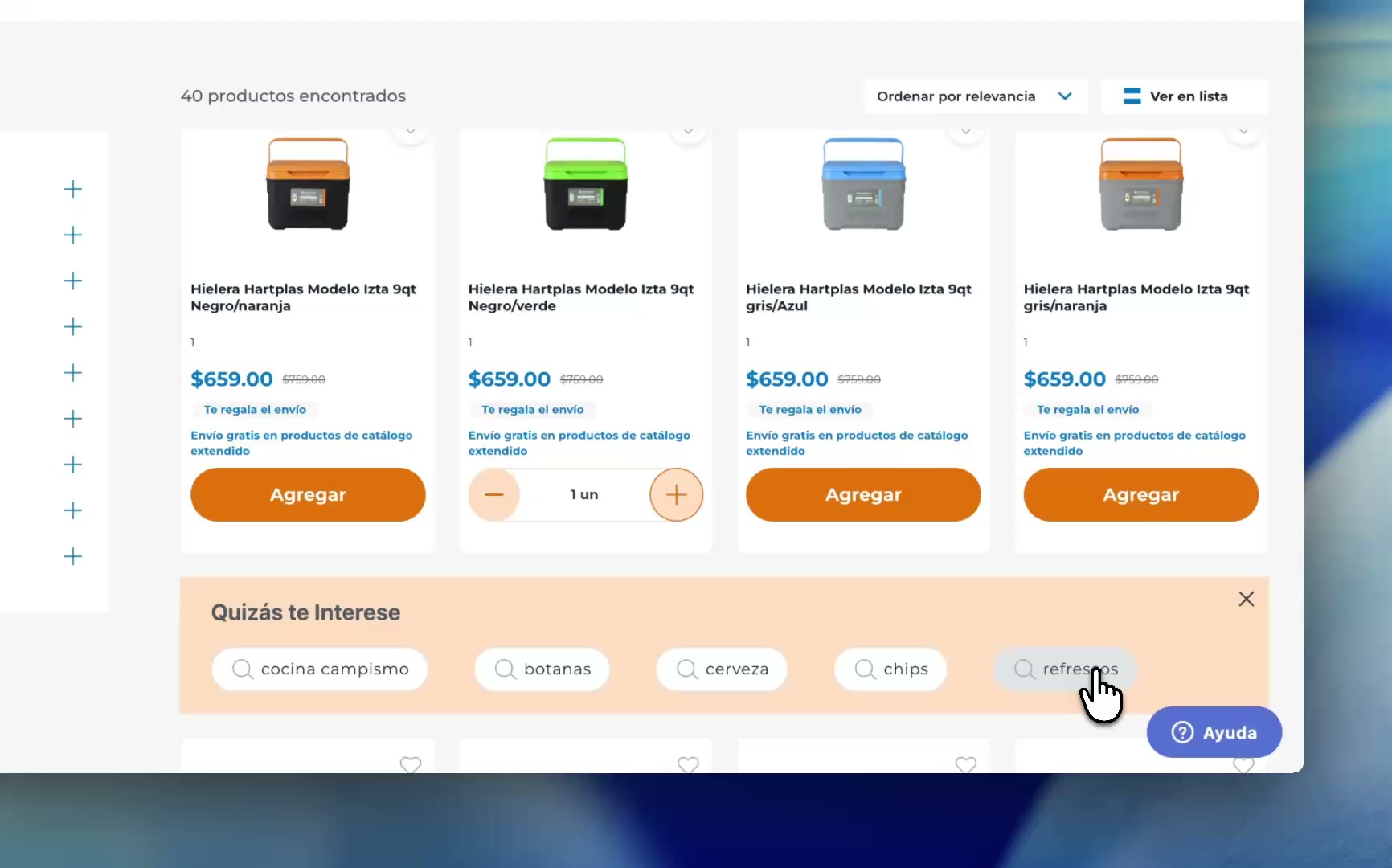 Next Queries surfacing camping follow-up searches after an ice cooler is added to cart