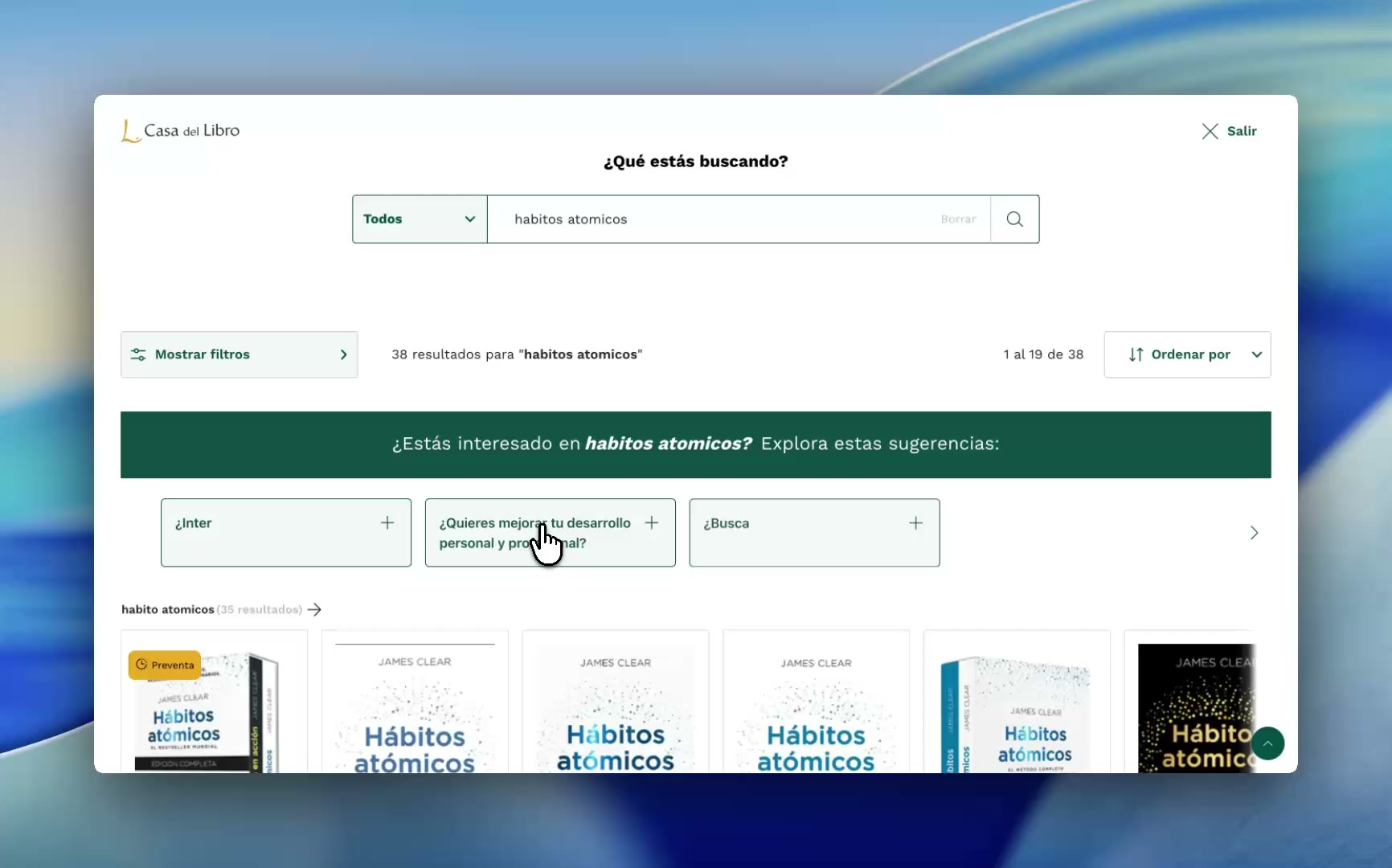 Related Prompts opening related catalogue results from an Atomic Habits search