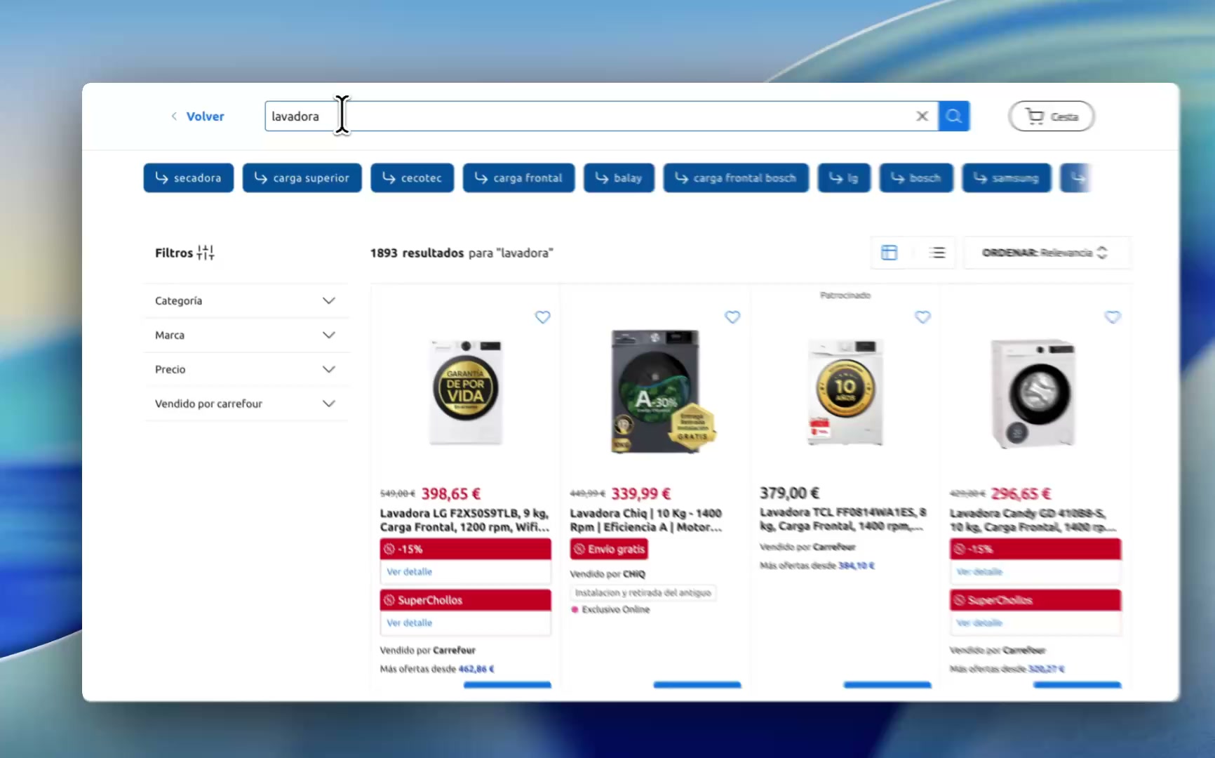 Related Tags refining a washing machine search with one-click suggestions