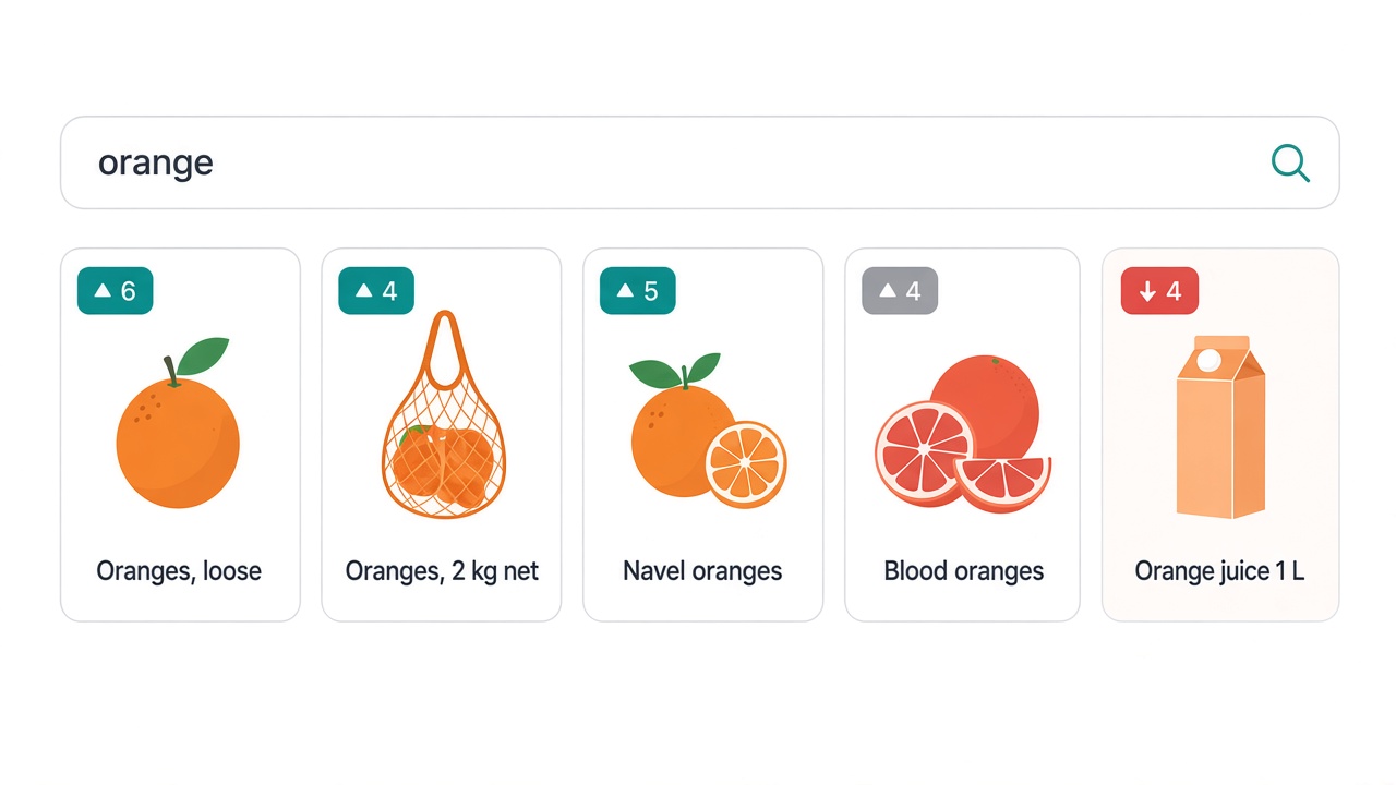Contextualize re-ranking an orange search toward fruit over juice